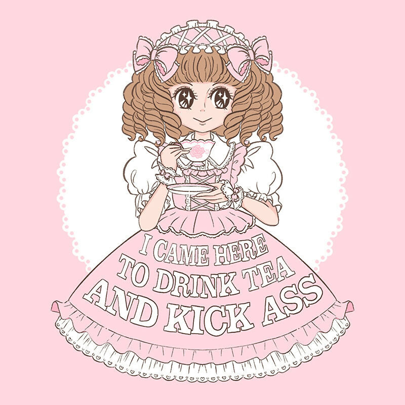 US Baby Pink %22Drink Tea & Kick Ass%22 (Oldschool) t-shirt preview copy