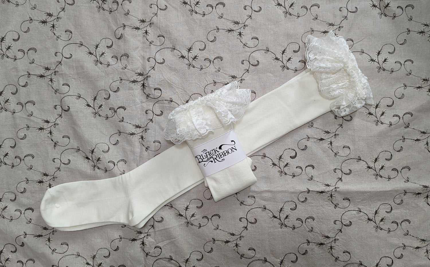 Soft Raschel Lace Top Socks - Warm White