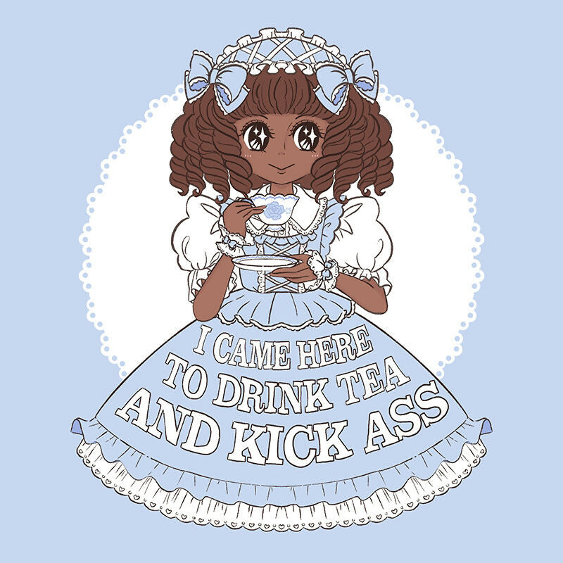 Baby Blue %22Drink Tea & Kick Ass%22 (Oldschool) organic cotton t-shirt preview copy