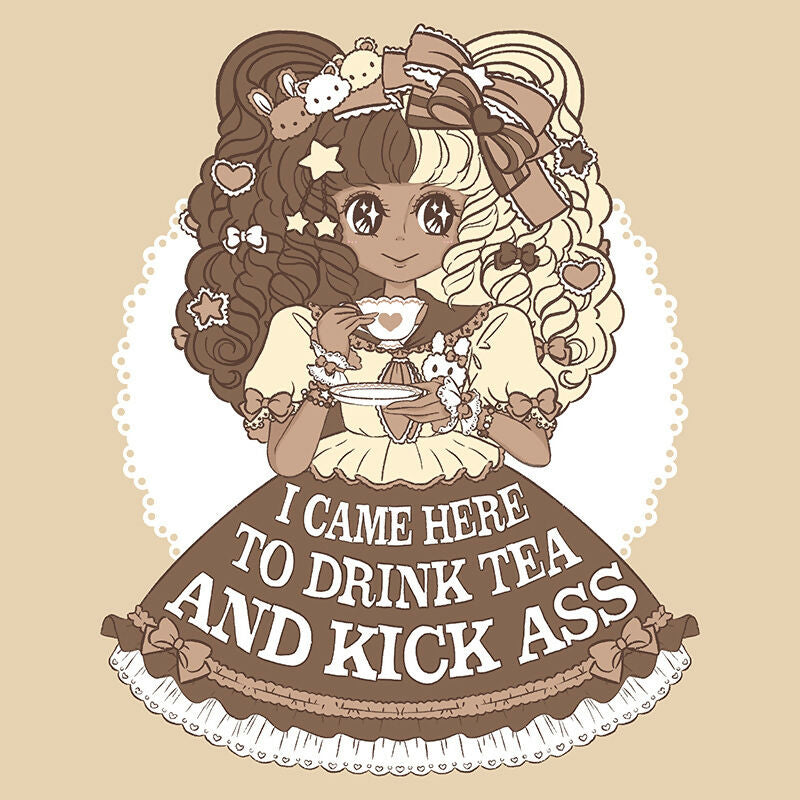 Beige %22Drink Tea & Kick Ass%22 (OTT) sweatshirt preview copy