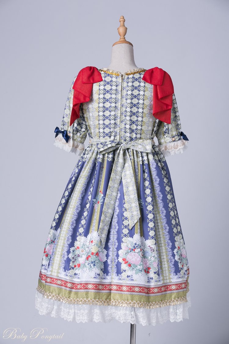 Rococo Bouquet Onepiece in Navy Blue - Lolita Collective