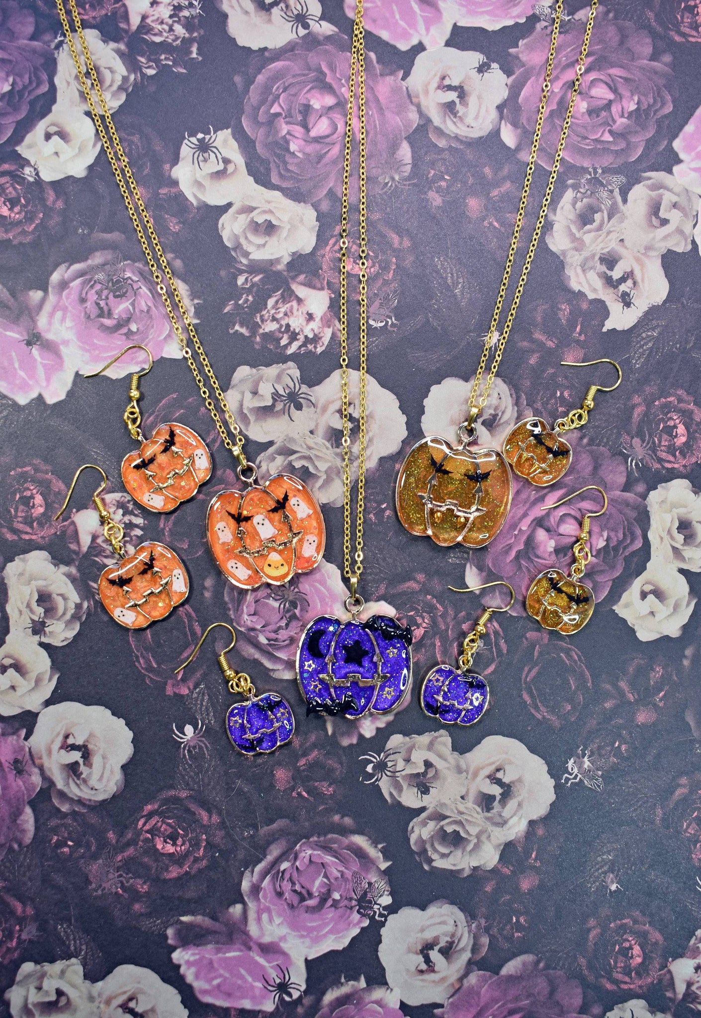 Glittery Vampire Pumpkin Earrings - Lolita Collective