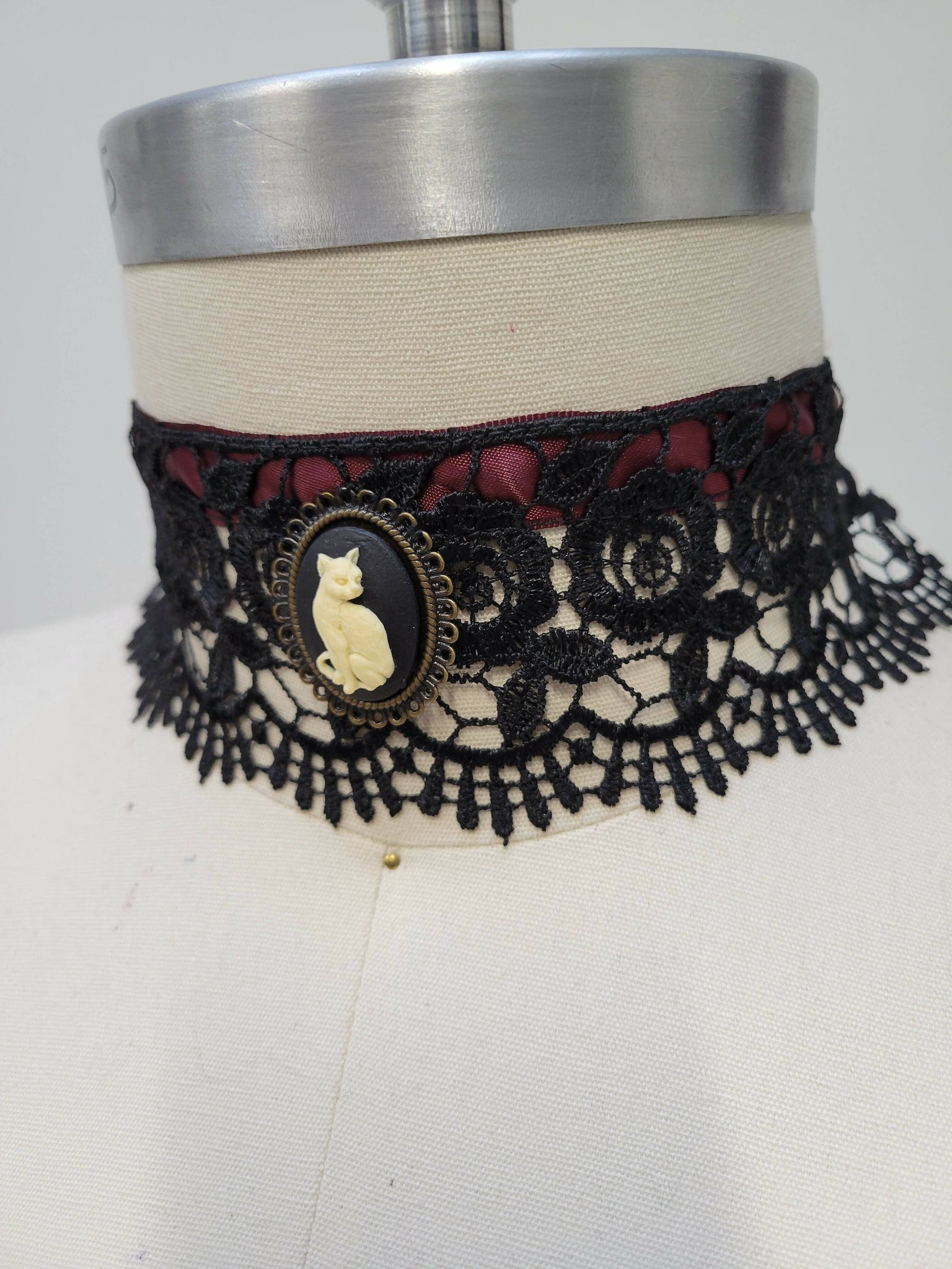 Cat Cameo Lace Choker Necklace