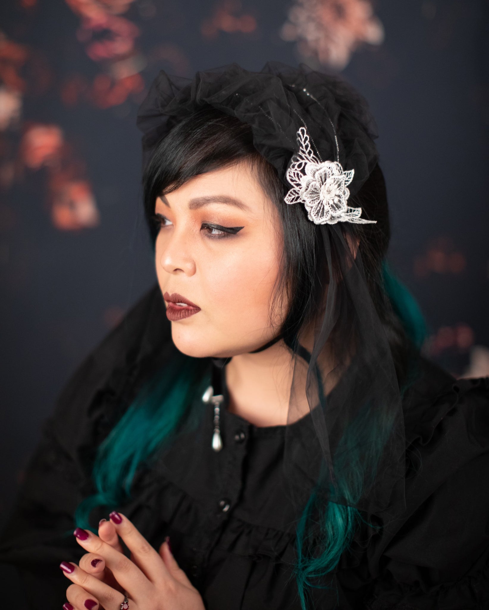 Black Ruffle Mesh Headdress - Lolita Collective