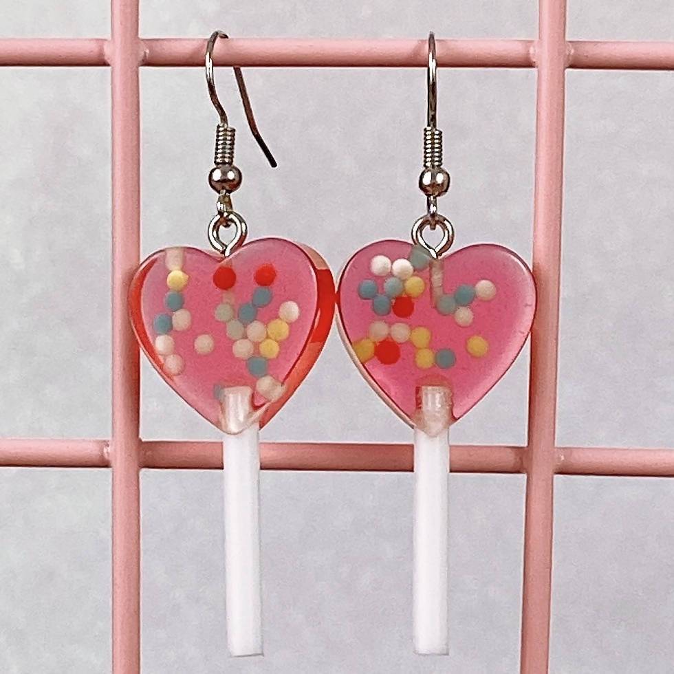 Heart Sprinkle Lollipop Earrings (4 Colors) - Lolita Collective