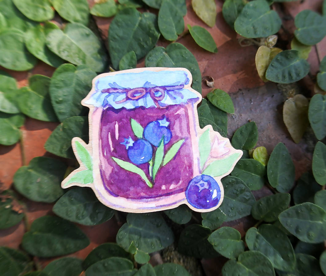 Blueberry Jam Jar - 2.5" Wooden Pin - Lolita Collective