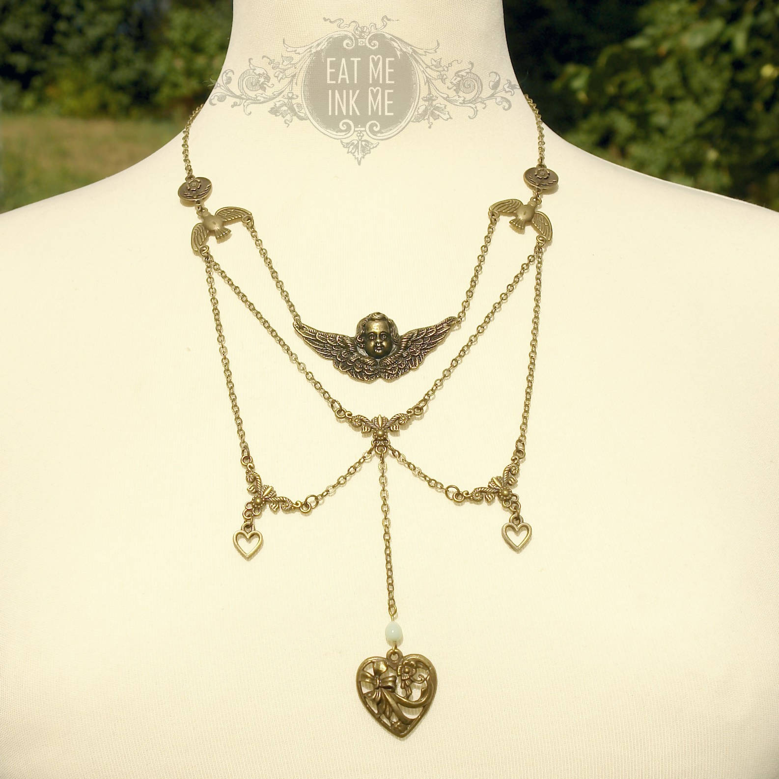 Angel and Heart Long Chain Necklace - Lolita Collective