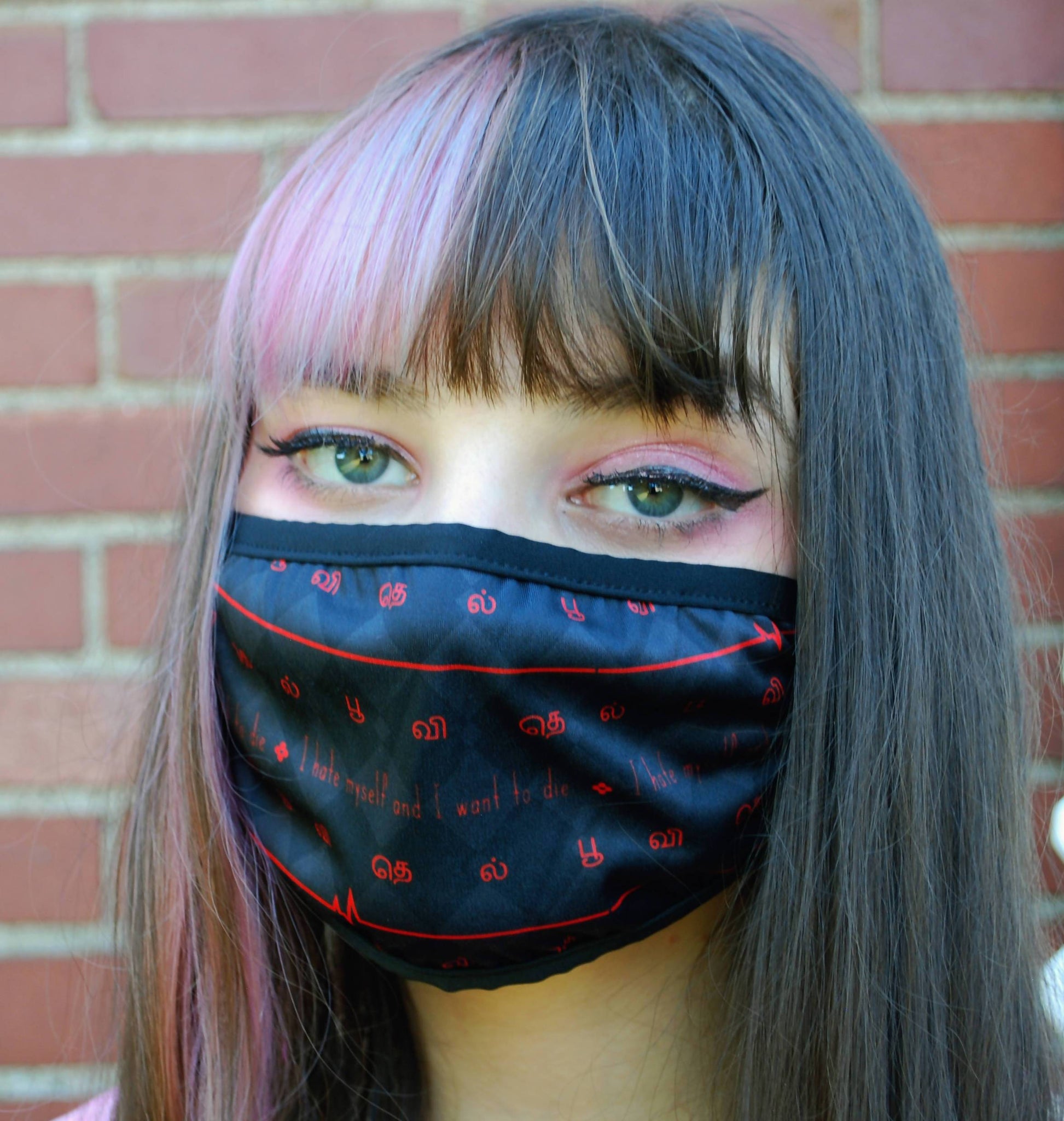 Anxiety Angel Red and Black Face Mask - Lolita Collective