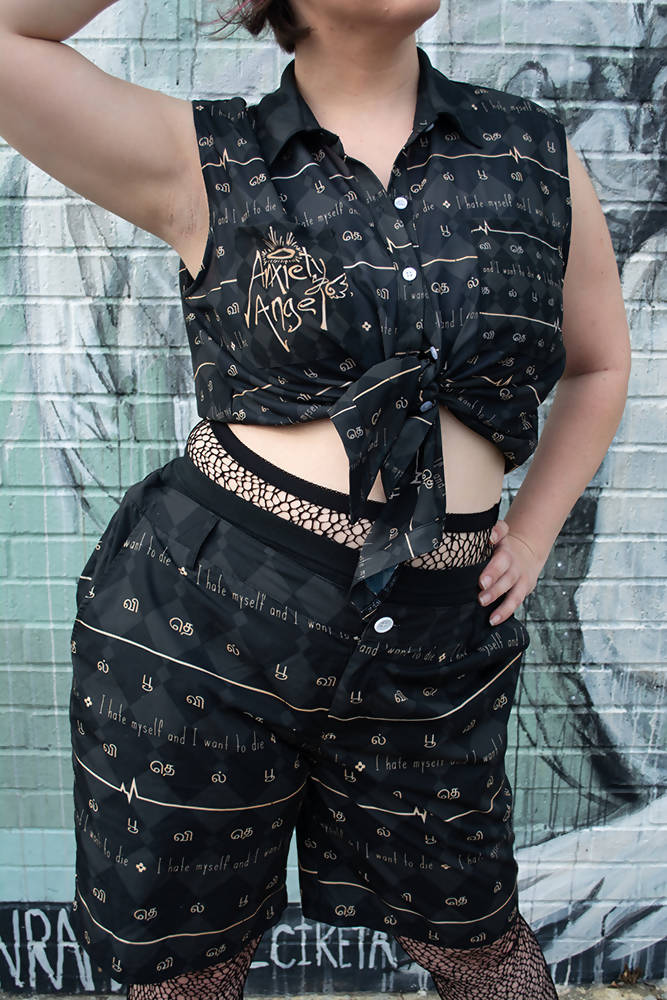 Anxiety Angel Pocket Shorts in Gold - Lolita Collective