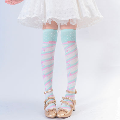 Striped Candy Over the Knee Socks - Lolita Collective