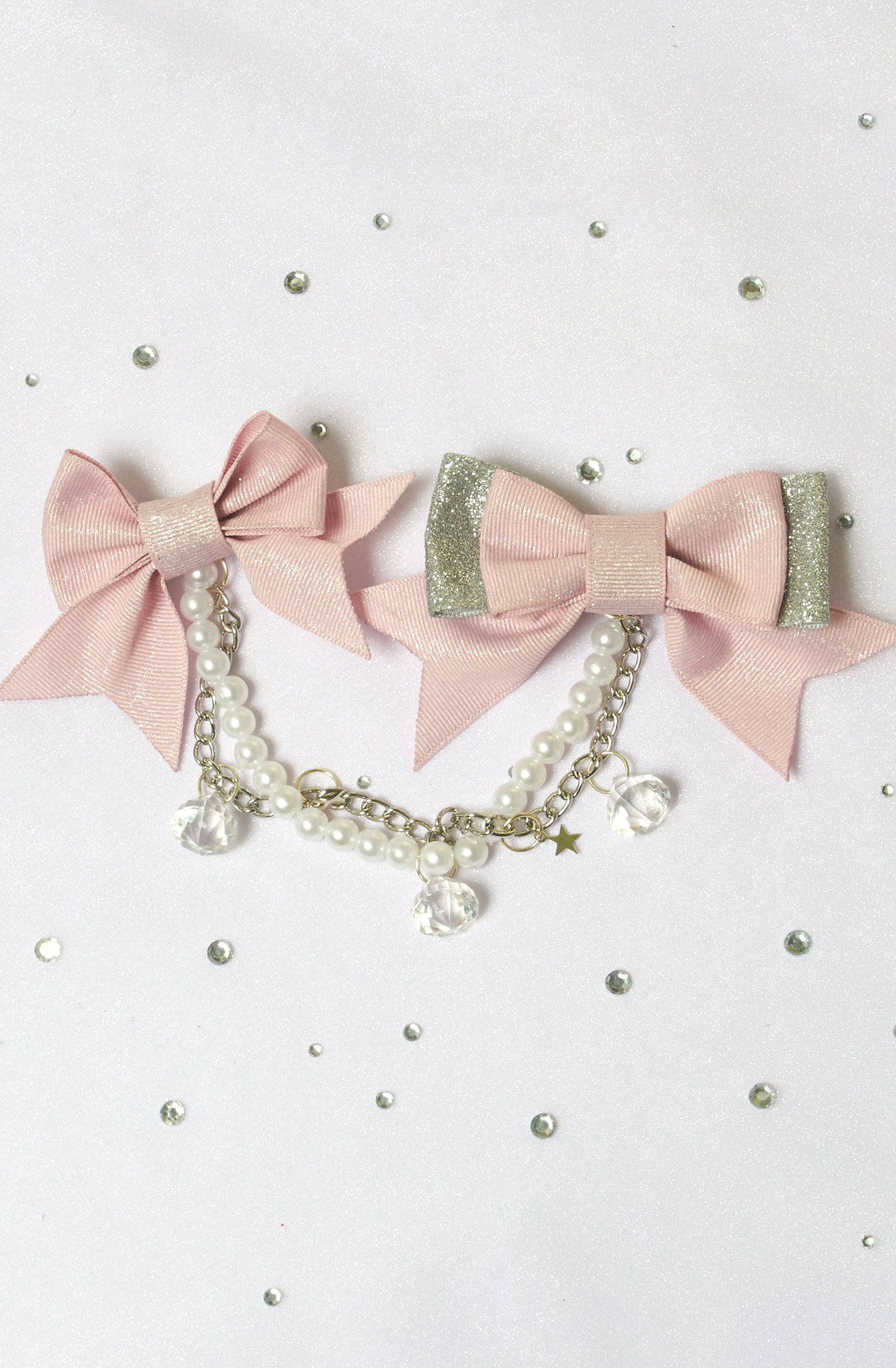 Double Bow Clips in Sparkle Pink x Silver - Lolita Collective