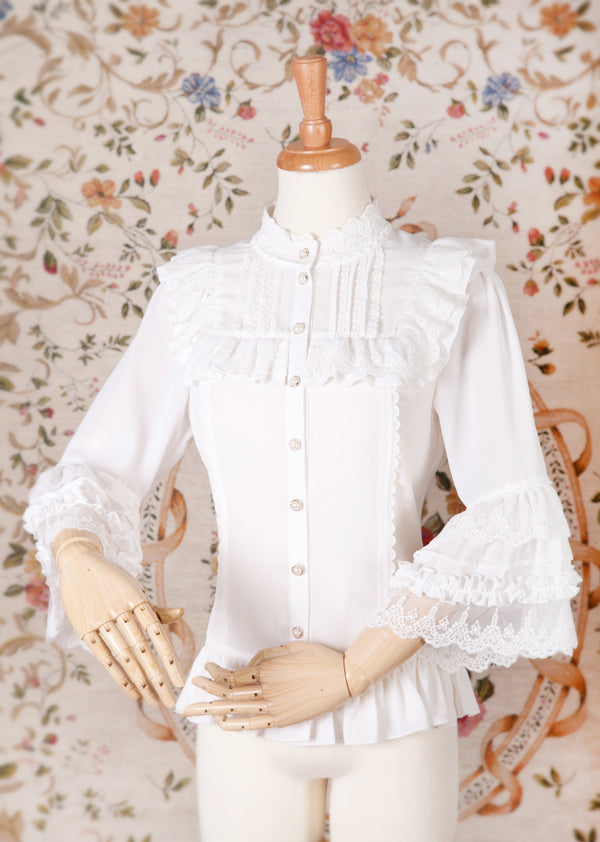 Instant Shipping! High Laced Collar Long Sleeve Blouse