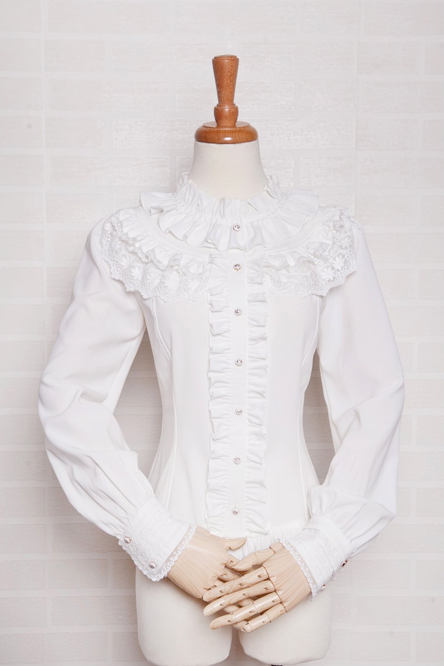 High Collar Webbing Lace Blouse (2 Colors, 2 Fabrics, Multiple Sizes) - Lolita Collective
