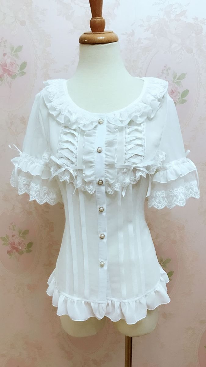 Ruffled Open Collar Short Sleeve Blouse (3 Colors, Multiple Sizes) - Lolita Collective