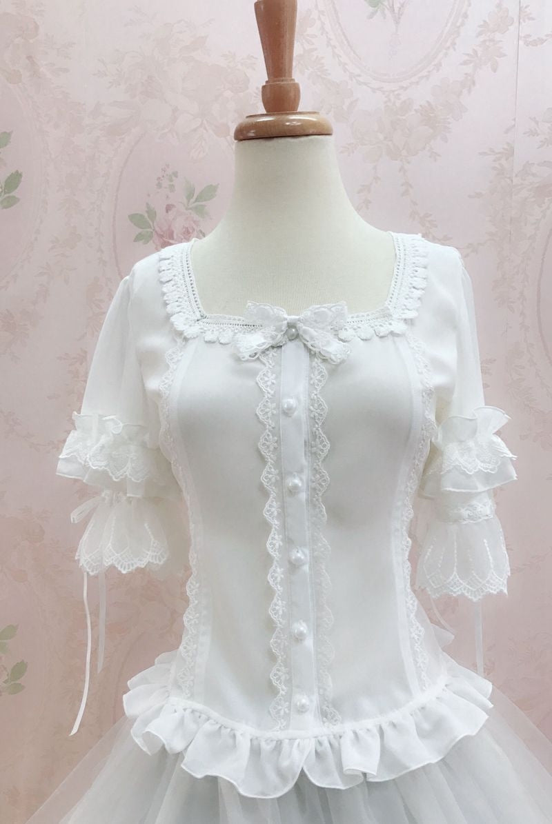 Square Neckline Butterfly Sleeve Blouse - Lolita Collective