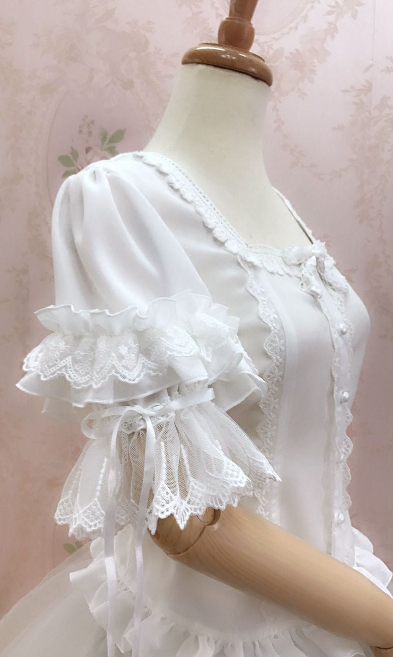 Square Neckline Butterfly Sleeve Blouse - Lolita Collective