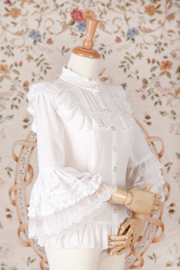 Instant Shipping! High Laced Collar Long Sleeve Blouse