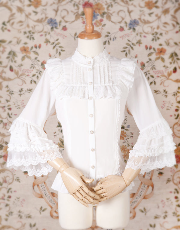 High Laced Collar Long Sleeve Blouse