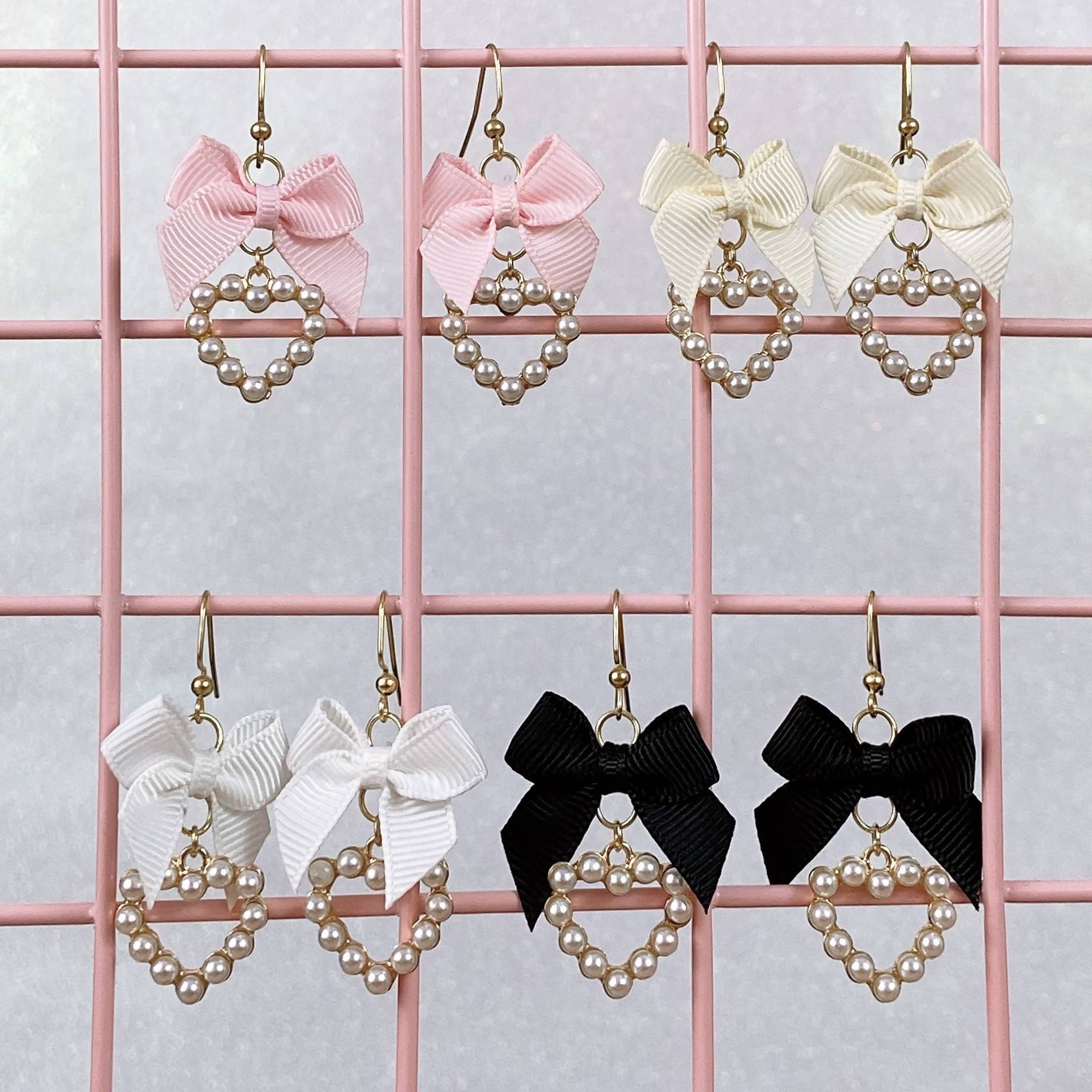 Pearly Gold Heart Earrings (5 Colors) - Lolita Collective