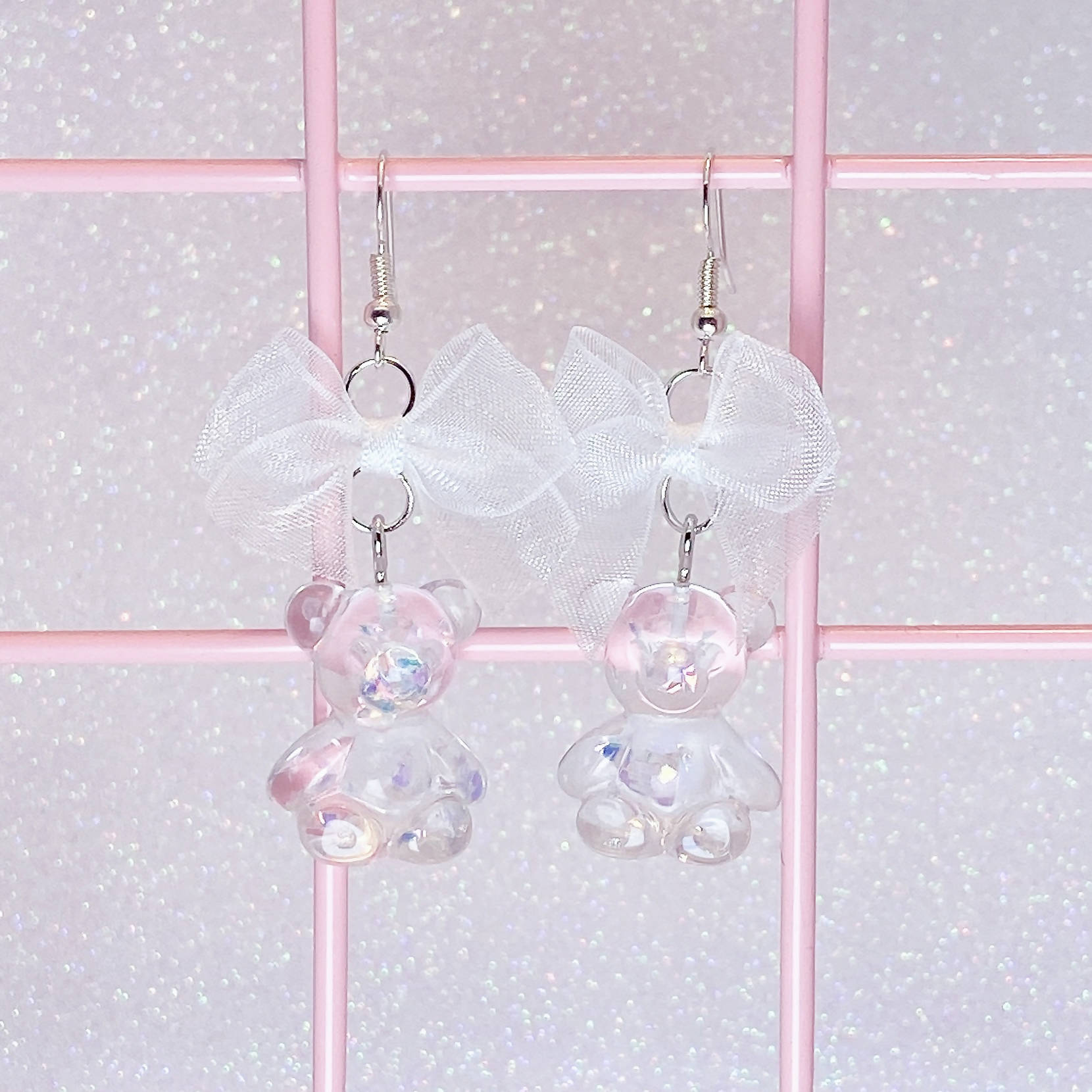 Clear Glitter Bear Earrings - Lolita Collective