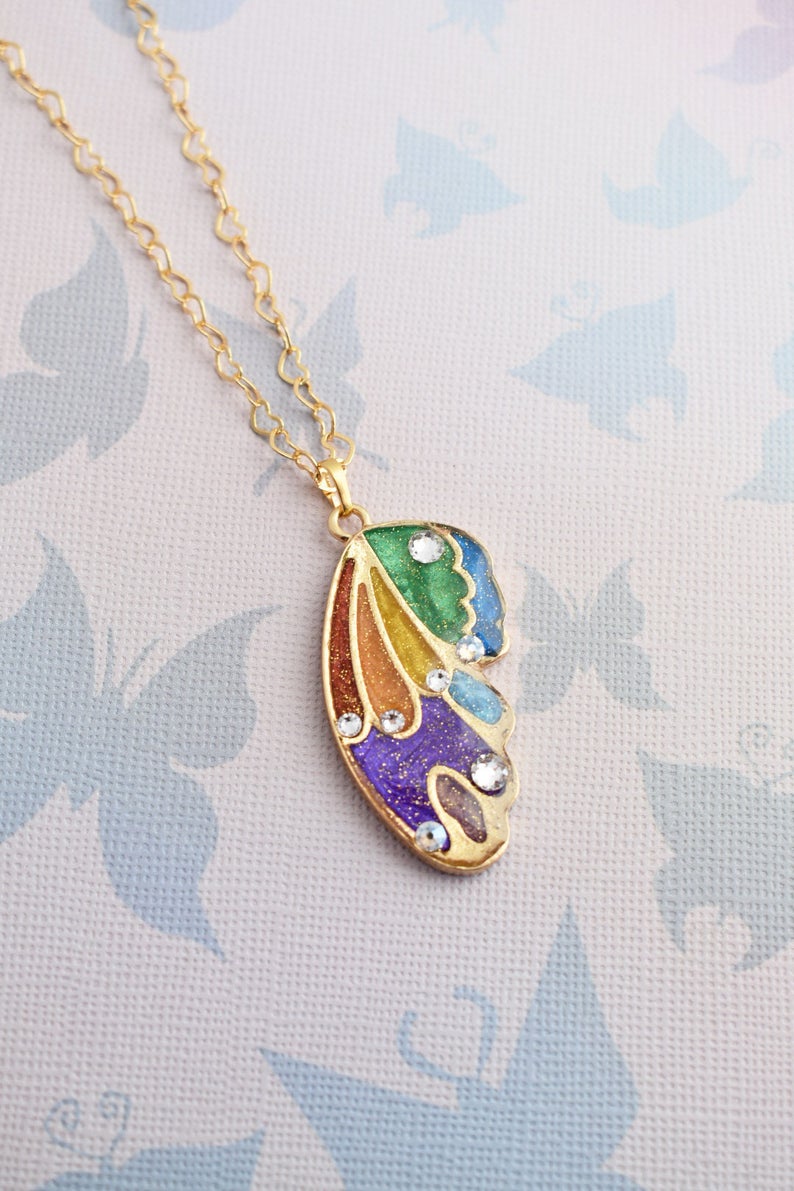 Rainbow Butterfly Wing Necklace - Lolita Collective