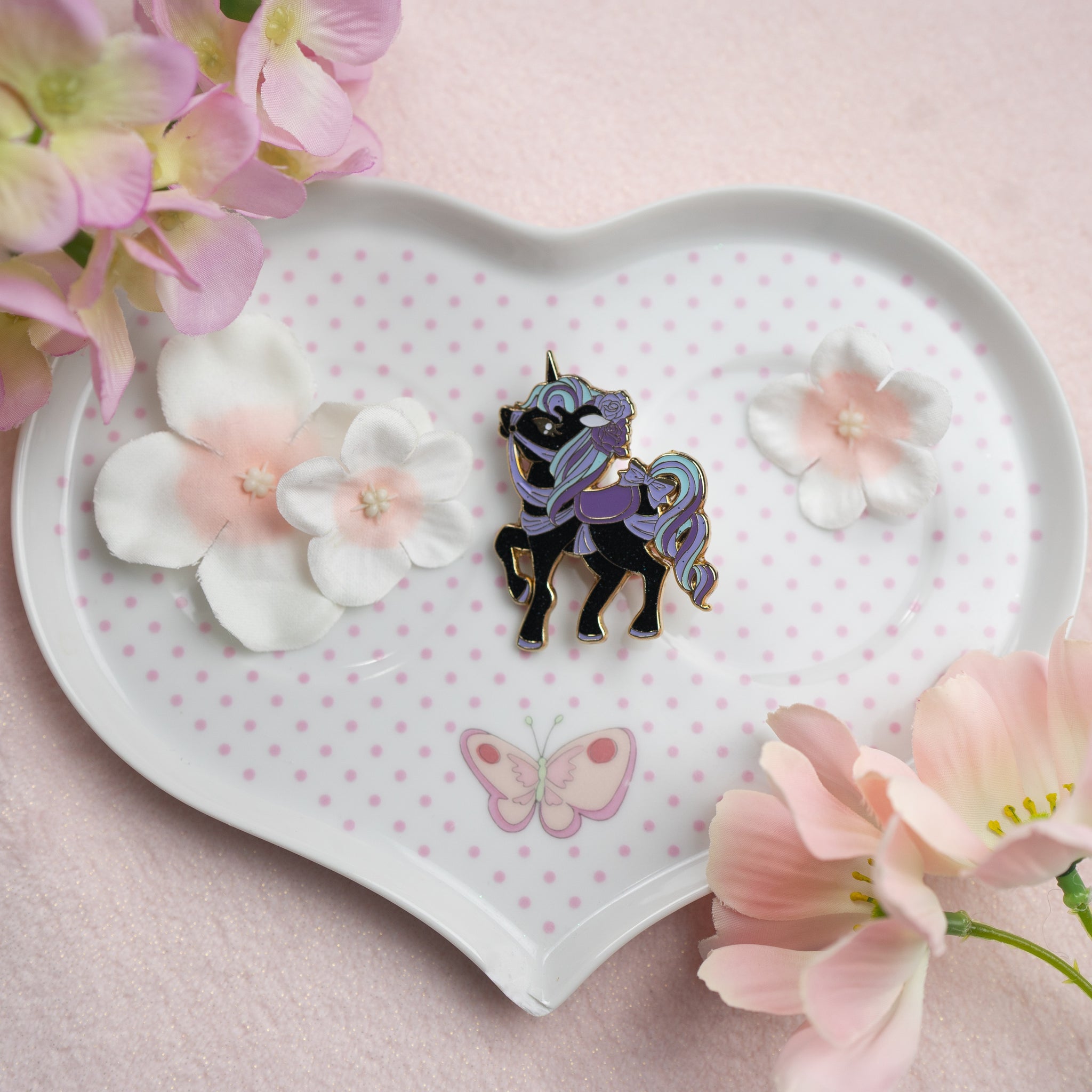 Sweet Dream Carousel Unicorn Pin: Black Glitter Edition