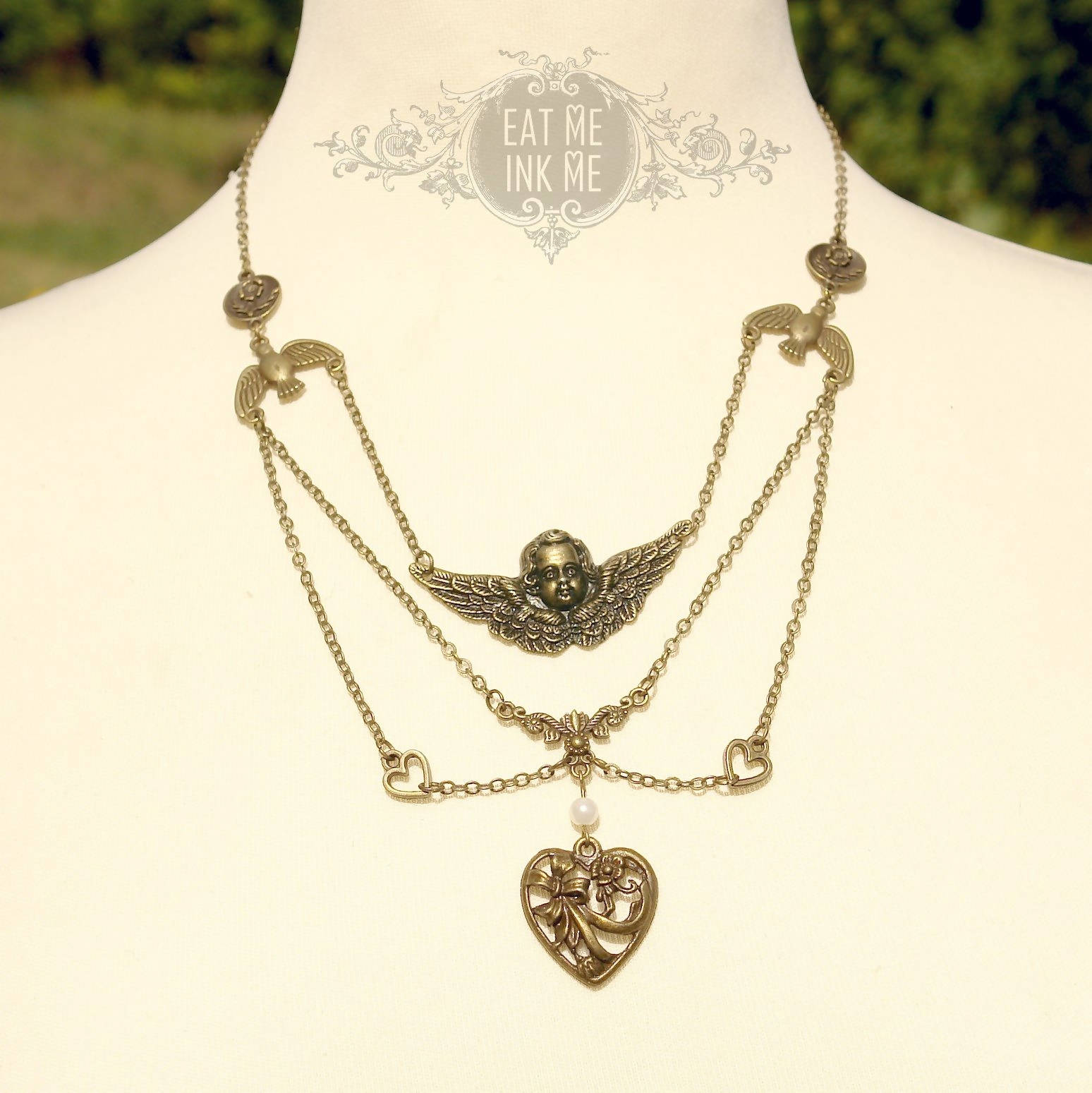 Angel and Heart Short Chain Necklace - Lolita Collective
